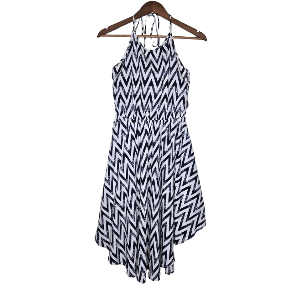 Yellow Star Chevron Patterned Blue and White Dress